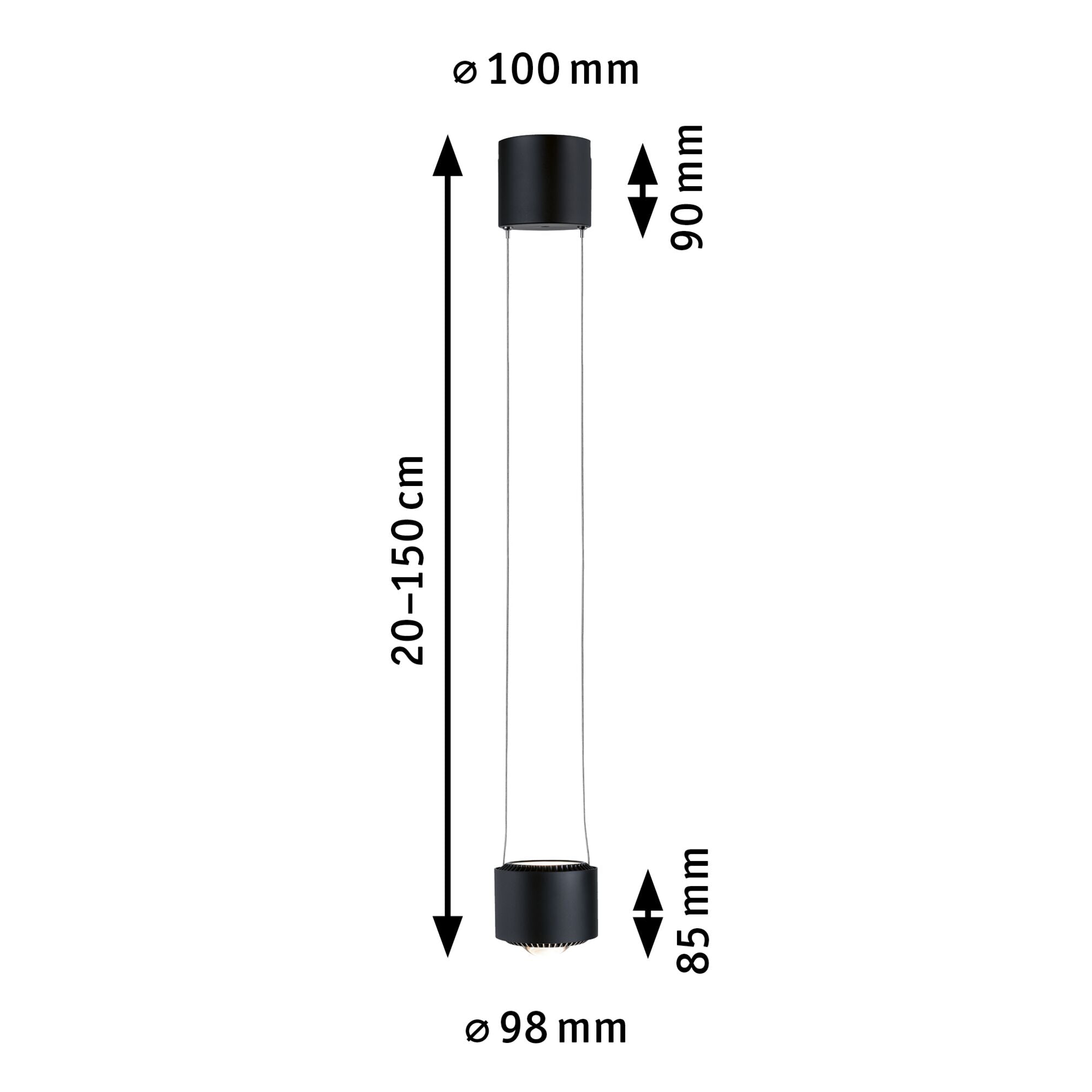 URail LED Pendel Aldan 860lm / 460lm 8,5 / 4,5W 2700K dimmbar 230V Schwarz matt