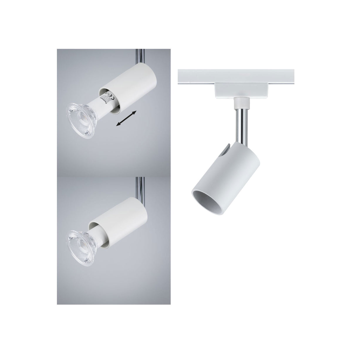 URail Schienenspot Pure I Einzelspot GU10 max. 10W dimmbar 230V Weiß/Chrom