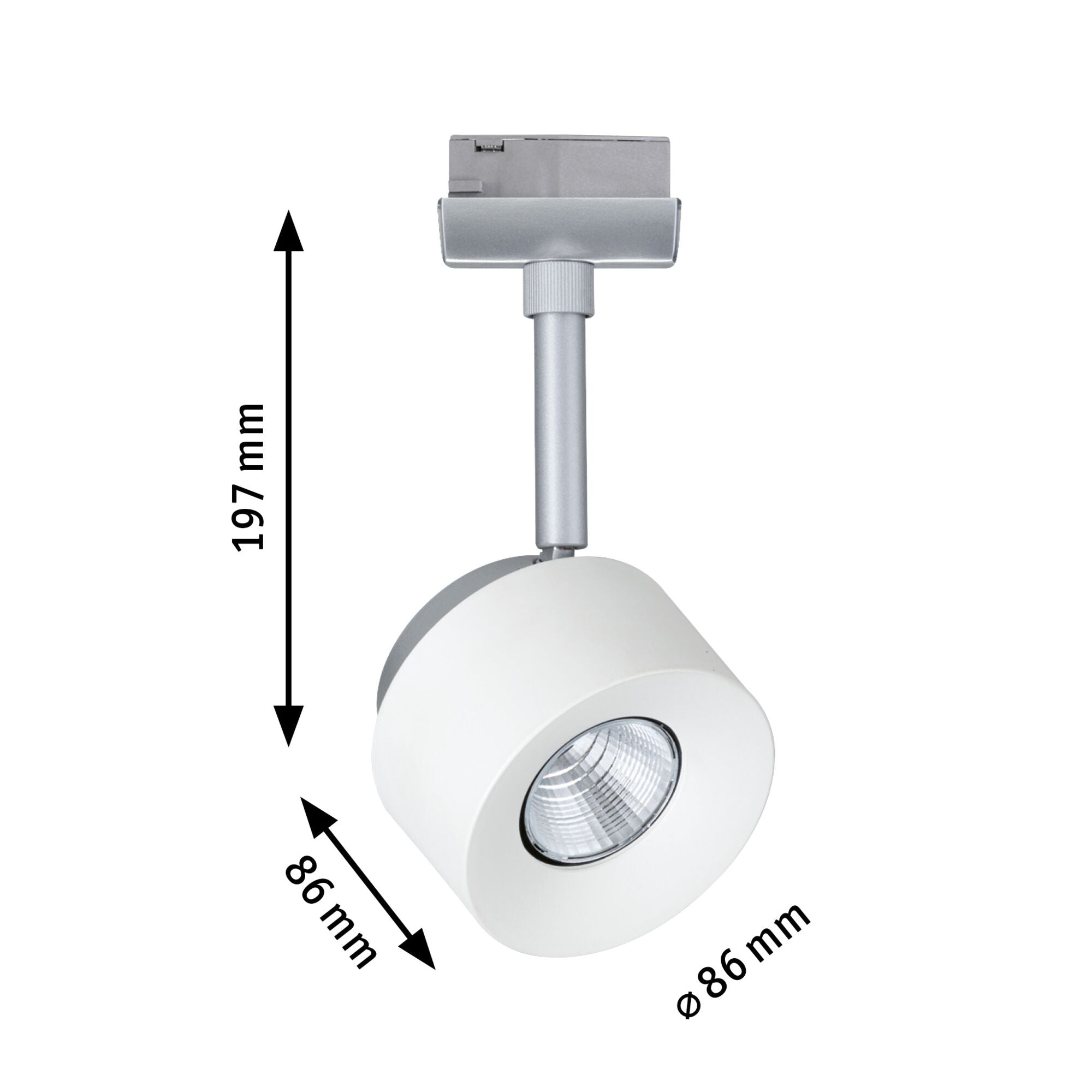 URail LED Schienenspot Pane Einzelspot 400lm 7,4W 2700K dimmbar 230V Weiß/Chrom matt