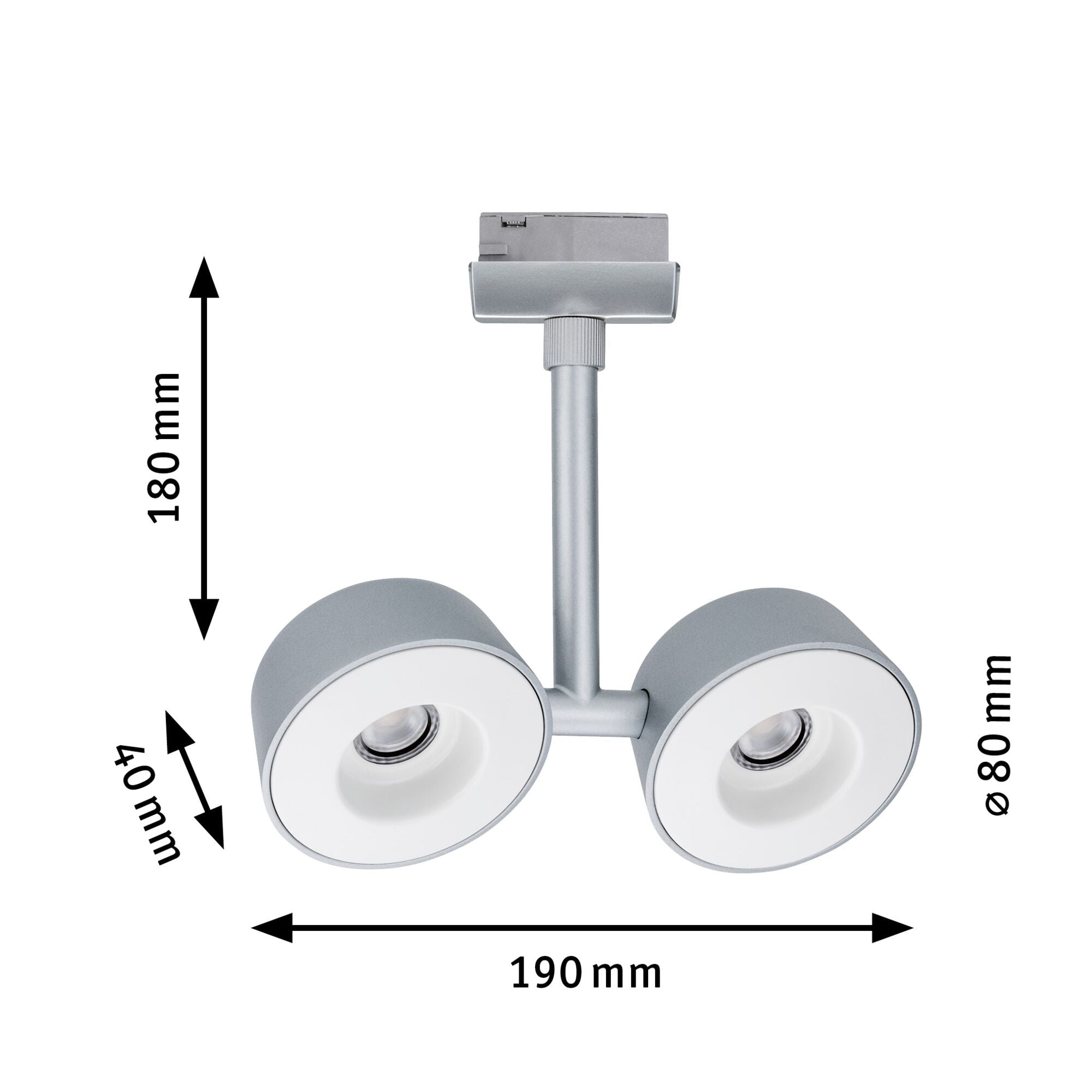 URail LED Schienenspot Pellet Doppelspot 2x350lm 2x6,7W 2700K dimmbar 230V Chrom matt/Weiß