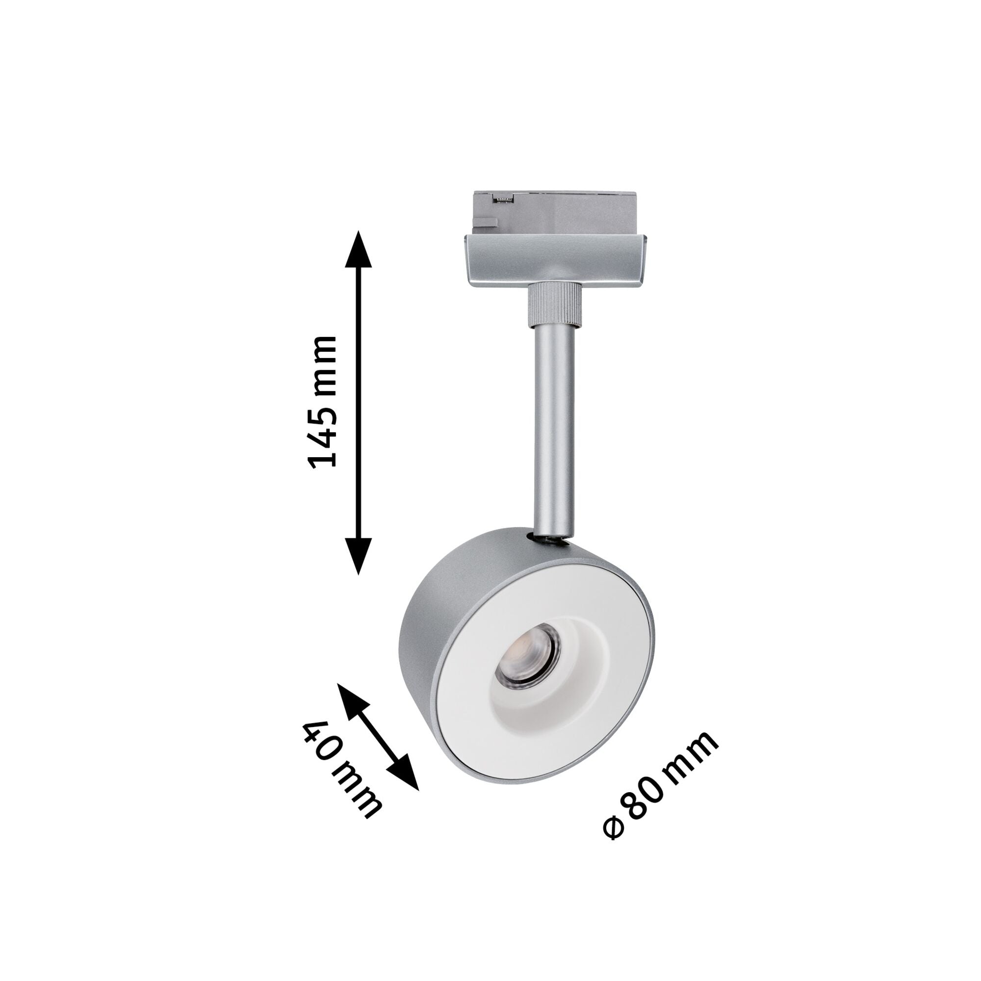 URail LED Schienenspot Pellet Einzelspot 350lm 6,7W 2700K dimmbar 230V Chrom matt/Weiß