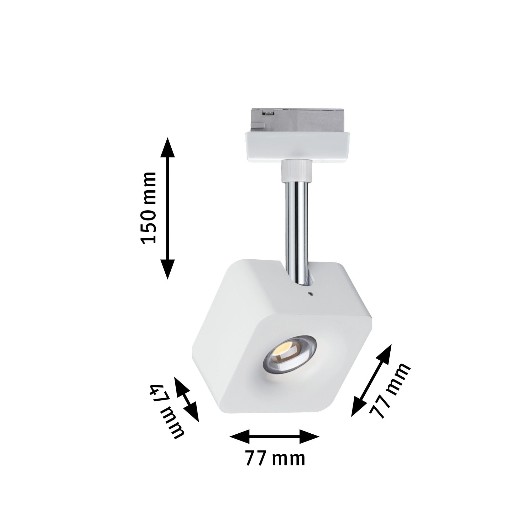 URail LED Schienenspot Cube Einzelspot 540lm 8W 2700K dimmbar 230V Weiß/Chrom