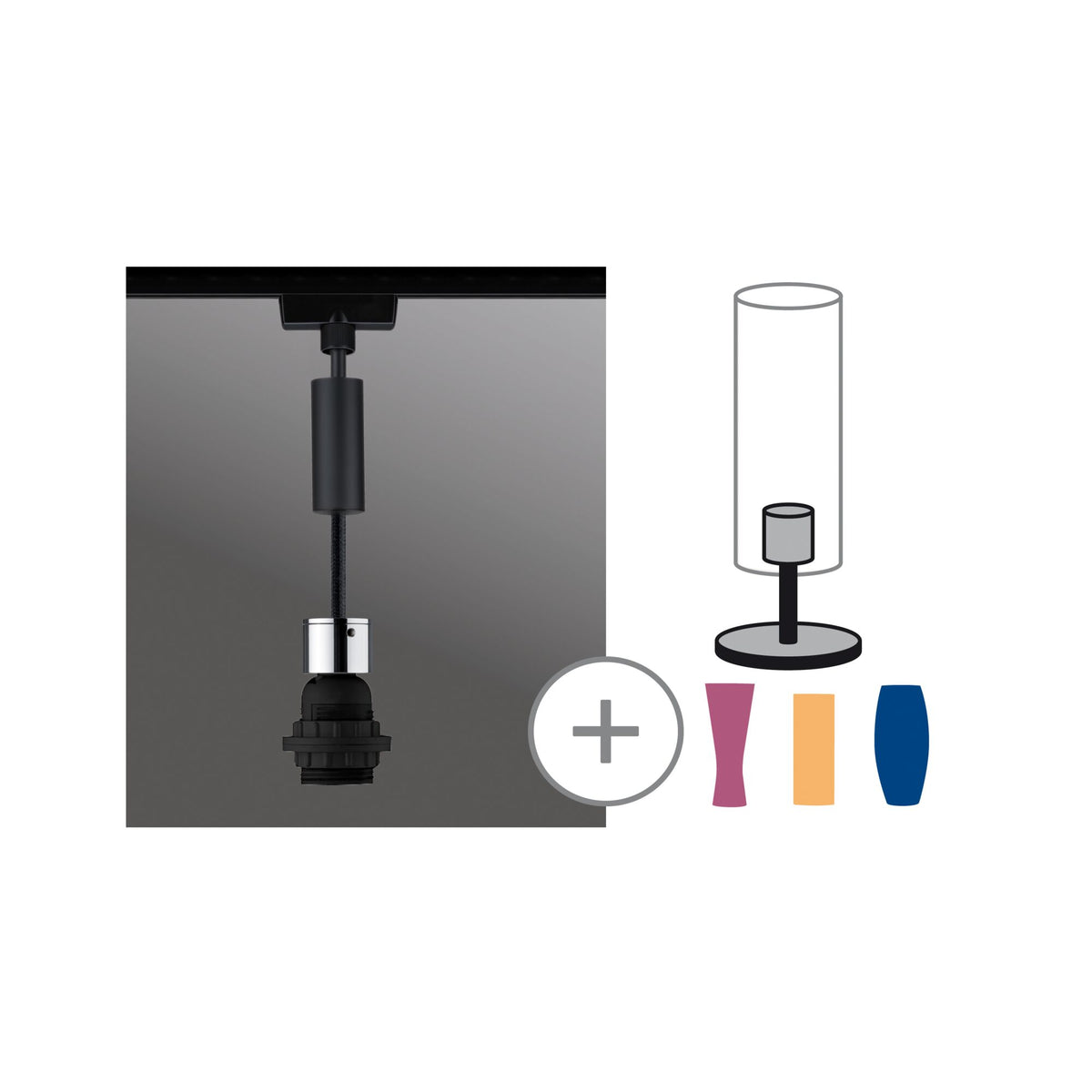 URail Pendel 2Easy E27 max. 20W dimmbar 230V Schwarz matt/Chrom