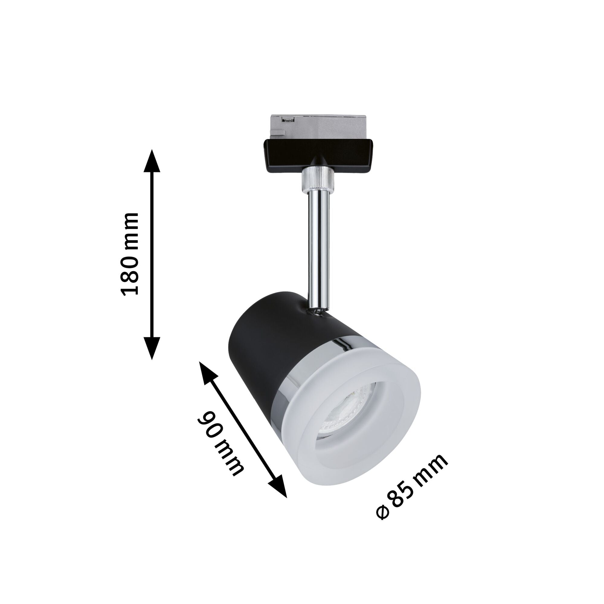 URail Schienenspot Cone Einzelspot GU10 max. 10W dimmbar 230V Schwarz matt/Chrom