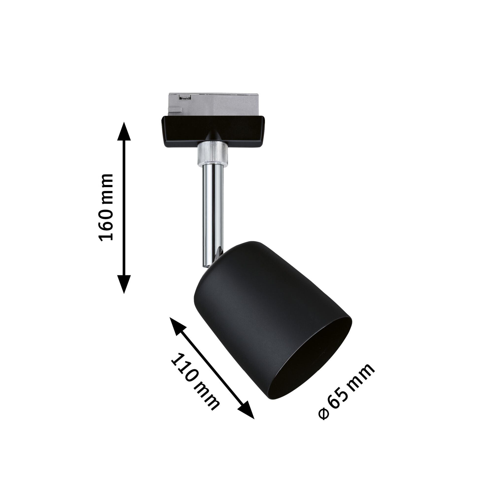 URail Schienenspot Cover Einzelspot GU10 max. 10W dimmbar 230V Schwarz matt/Chrom