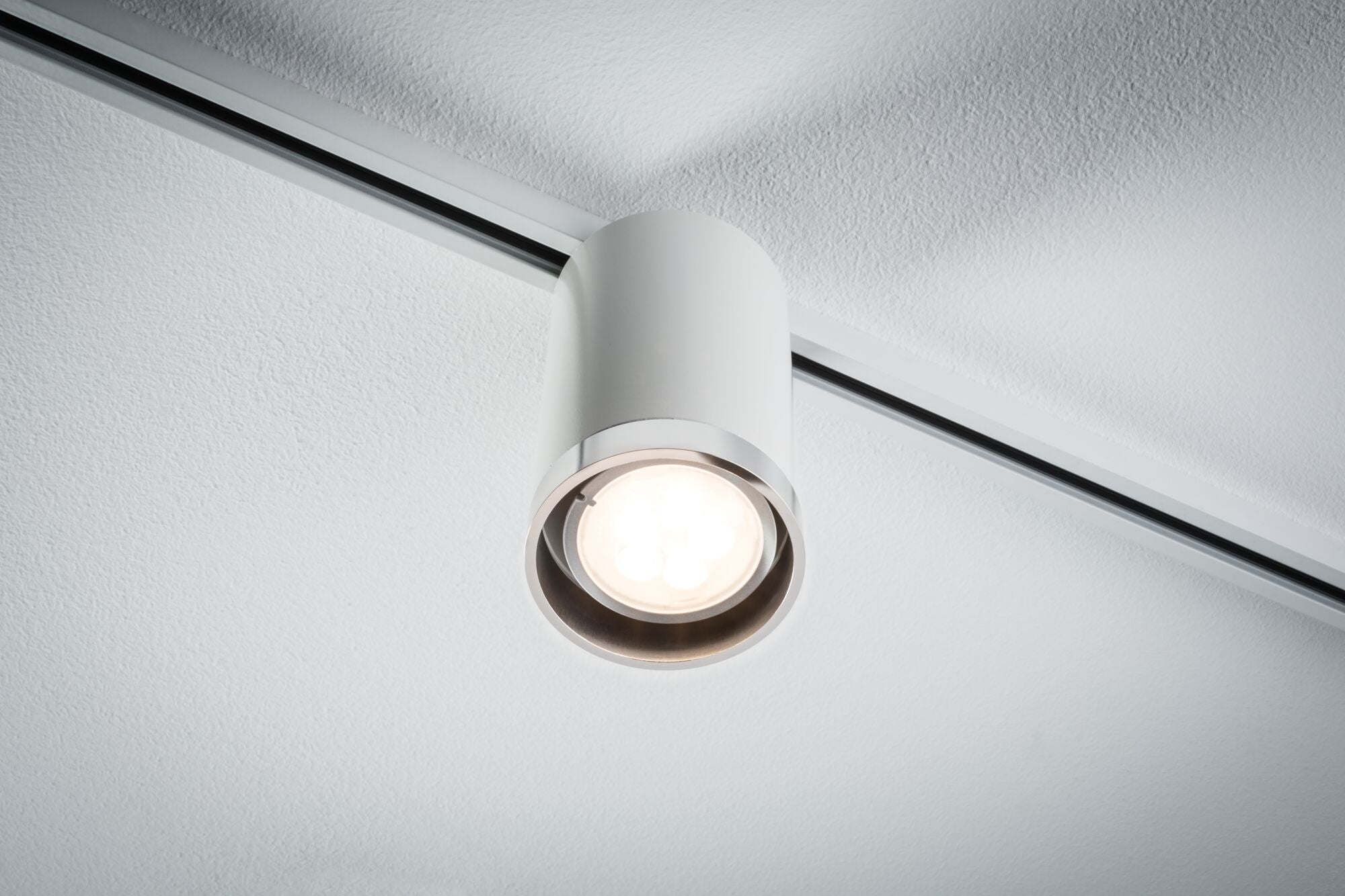URail Schienenspot Tube Einzelspot GU10 max. 10W dimmbar 230V Weiß/Chrom matt